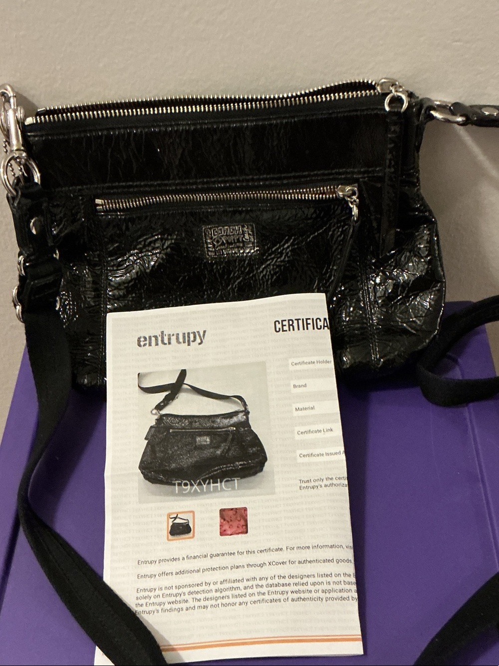 Coach Poppy Black Patent Shoulder Bag with Silver Hardware